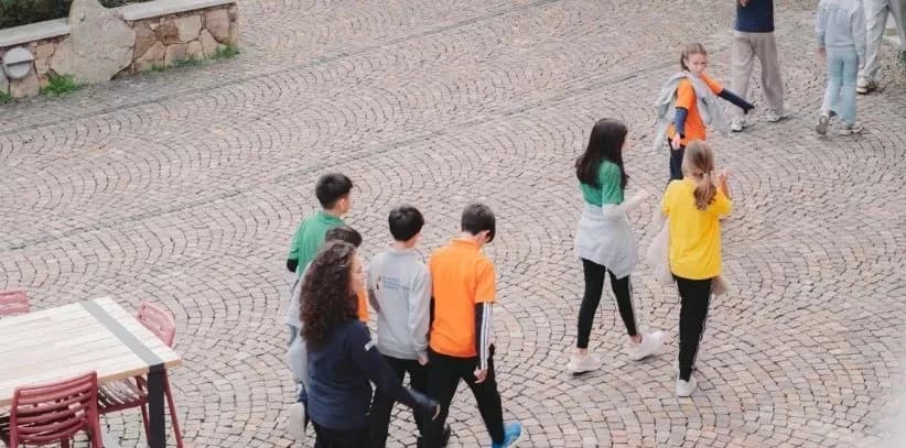 Students in the school courtyard