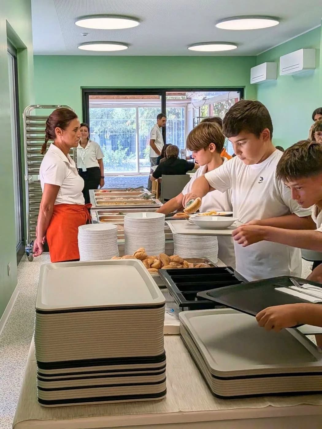 Secondary pupils at the serving counter